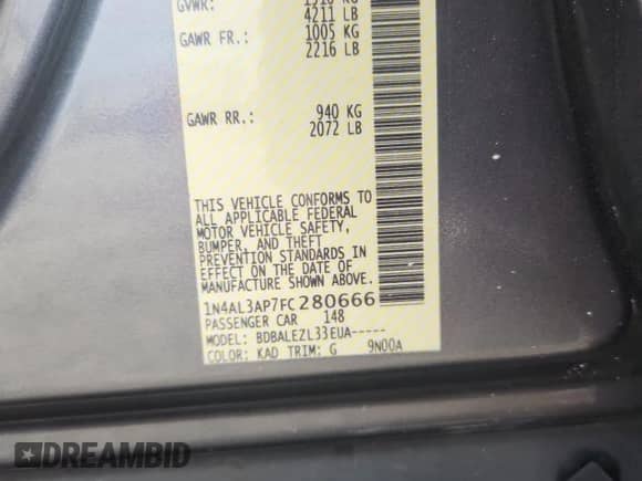 2015 Nissan Altima S with VIN 1N4AL3AP7FC280666, listed as a Copart auction lot 84228985 with 143,211 mi miles and Non repairable. Bid and sale history available at DreamBid. Image 12.