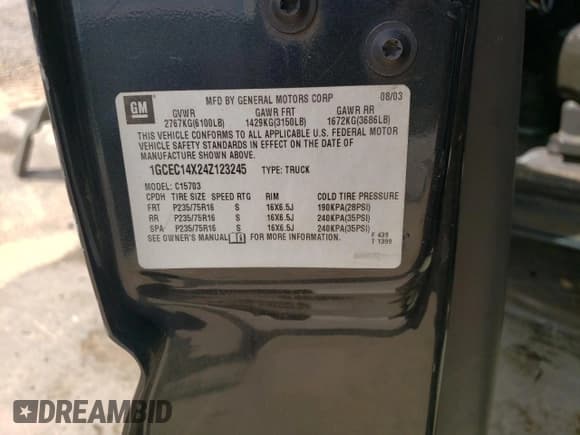 ✅ 2004 Chevrolet Silverado 1500 Work Truck • VIN: 1GCEC14X24Z123245 • Лот: 65337994. Опубликован ранее на Copart с пробегом 139 867 миль. Бесплатный доступ к архиву аукционных продаж из США и подробный отчёт об истории автомобиля на DreamBid. Изображение 12.