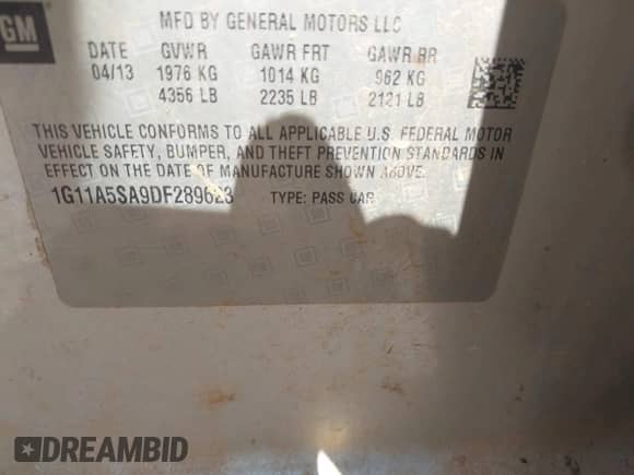 2013 Chevrolet Malibu LS z VIN 1G11A5SA9DF289623, wystawiony jako IAAI lot #42799545 z przebiegiem 188 436 mil mil oraz . Historia ofert i sprzedaży dostępna na DreamBid. Obrazek 9.
