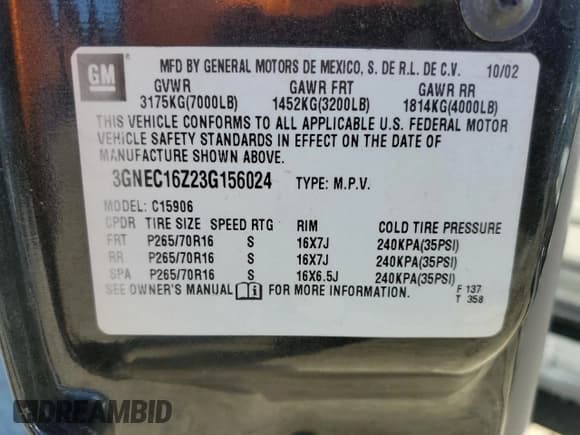 ✅ 2003 Chevrolet Suburban LT • VIN: 3GNEC16Z23G156024 • Лот: 86193834. Опубликован ранее на Copart с пробегом 144 718 миль. Бесплатный доступ к архиву аукционных продаж из США и подробный отчёт об истории автомобиля на DreamBid. Изображение 13.