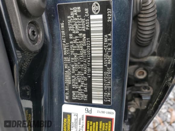 ✅ 2012 Toyota Camry SE • VIN: 4T1BF1FKXCU029231 • Lot: 92676805. Listed on Copart with 227,160 mi. Free auction sales archive from the USA and detailed vehicle history report at DreamBid. Image 12.