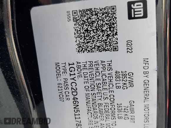 ✅ 2022 Chevrolet Corvette 3LT • VIN: 1G1YC2D46N5117832 • Lot: 55146784. Listed on Copart with 21,569 mi. Free auction sales archive from the USA and detailed vehicle history report at DreamBid. Image 12.