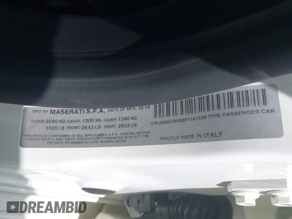✅ 2015 Maserati Ghibli • VIN: ZAM57XSA6F1141539 • Лот: 42723220. Опубликован ранее на IAAI с пробегом 68 593 миль. Бесплатный доступ к архиву аукционных продаж из США и подробный отчёт об истории автомобиля на DreamBid. Изображение 9.