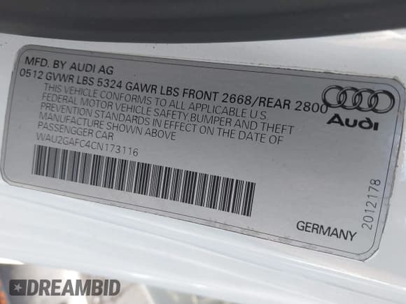 ✅ 2012 Audi A7 Prestige • VIN: WAU2GAFC4CN173116 • Lot: 41610049. Listed on IAAI with 195,019 mi. Free auction sales archive from the USA and detailed vehicle history report at DreamBid. Image 9.