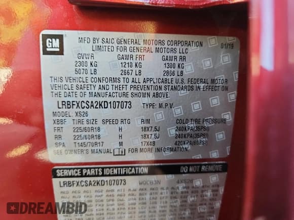 ✅ 2019 Buick Envision Essence • VIN: LRBFXCSA2KD107073 • Лот: 86548375. Опубликован ранее на Copart с пробегом 63 085 миль. Бесплатный доступ к архиву аукционных продаж из США и подробный отчёт об истории автомобиля на DreamBid. Изображение 13.