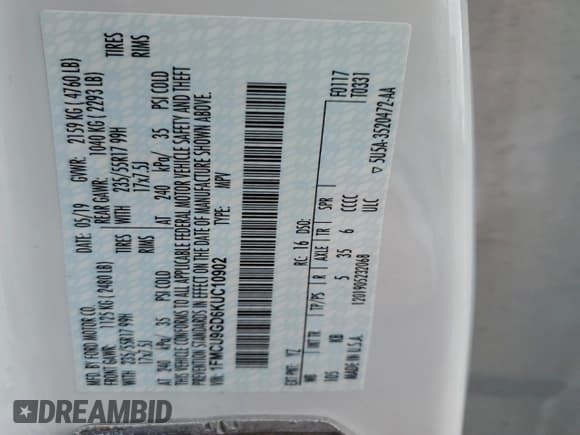 ✅ 2019 Ford Escape SE • VIN: 1FMCU9GD6KUC10902 • Лот: 93094675. Опубликован ранее на Copart с пробегом 149 831 миль. Бесплатный доступ к архиву аукционных продаж из США и подробный отчёт об истории автомобиля на DreamBid. Изображение 13.