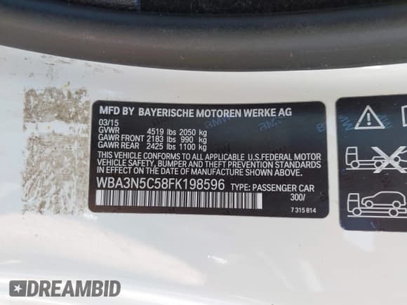 ✅ 2015 BMW 4 Series 428i xDrive • VIN: WBA3N5C58FK198596 • Lot: 42514820. Listed on IAAI with 107,261 mi. Free auction sales archive from the USA and detailed vehicle history report at DreamBid. Image 9.