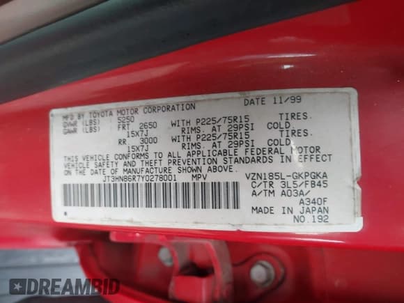 ✅ 2000 Toyota 4Runner SR5 • VIN: JT3HN86R7Y0278001 • Lot: 43876968. Listed on IAAI with 126,886 mi. Free auction sales archive from the USA and detailed vehicle history report at DreamBid. Image 9.