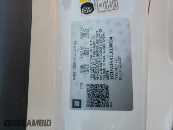 ✅ 2020 Chevrolet Camaro 1LS • VIN: 1G1FA1RX3L0100894 • Лот: 70330185. Опубликован ранее на Copart с пробегом 96 727 миль. Бесплатный доступ к архиву аукционных продаж из США и подробный отчёт об истории автомобиля на DreamBid. Изображение 12.