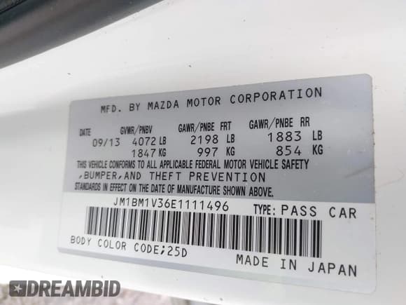 ✅ 2014 Mazda 3 S Touring • VIN: JM1BM1V36E1111496 • Лот: 42427752. Опубликован ранее на IAAI с пробегом 132 211 миль. Бесплатный доступ к архиву аукционных продаж из США и подробный отчёт об истории автомобиля на DreamBid. Изображение 9.