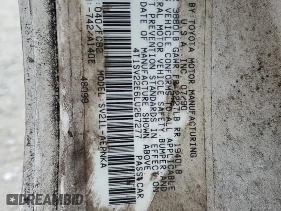 ✅ 1990 Toyota Camry • VIN: 4T1SV22E6LU267277 • Lot: 80152155. Wystawiony na Copart z przebiegiem 116 056 mil. Bezpłatny archiwum sprzedaży aukcyjnych z USA i szczegółowy raport historii pojazdu na DreamBid. Zdjęcie 12.