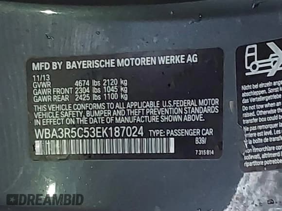 ✅ 2014 BMW 4 Series 435i xDrive • VIN: WBA3R5C53EK187024 • Lot: 41510613. Listed on IAAI with 71,320 mi. Free auction sales archive from the USA and detailed vehicle history report at DreamBid. Image 9.