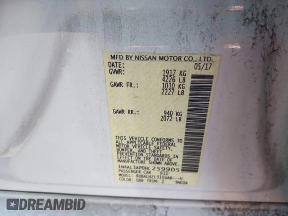 ✅ 2017 Nissan Altima SV • VIN: 1N4AL3AP0HC259905 • Лот: 43628850. Опубликован ранее на IAAI с пробегом 51 308 миль. Бесплатный доступ к архиву аукционных продаж из США и подробный отчёт об истории автомобиля на DreamBid. Изображение 9.