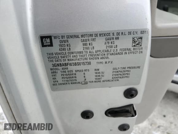 ✅ 2011 Chevrolet HHR 1LT • VIN: 3GNBABFW3BS615738 • Lot: 89405715. Listed on Copart with 173,942 mi. Free auction sales archive from the USA and detailed vehicle history report at DreamBid. Image 14.