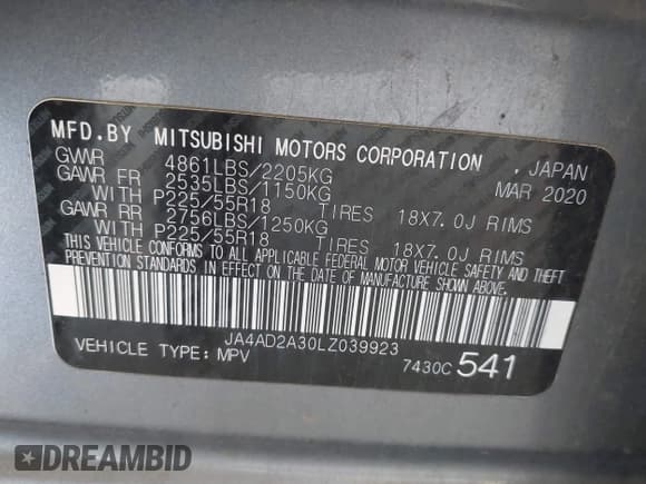 ✅ 2020 Mitsubishi Outlander ES • VIN: JA4AD2A30LZ039923 • Лот: 42384741. Опубликован ранее на IAAI с пробегом 107 955 миль. Бесплатный доступ к архиву аукционных продаж из США и подробный отчёт об истории автомобиля на DreamBid. Изображение 9.