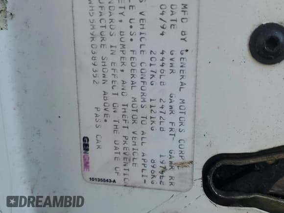 ✅ 1994 Oldsmobile Cutlass Supreme • VIN: 1G3WH55M9RD389352 • Лот: 51544665. Опубликован ранее на Copart с пробегом 94 055 миль. Бесплатный доступ к архиву аукционных продаж из США и подробный отчёт об истории автомобиля на DreamBid. Изображение 12.