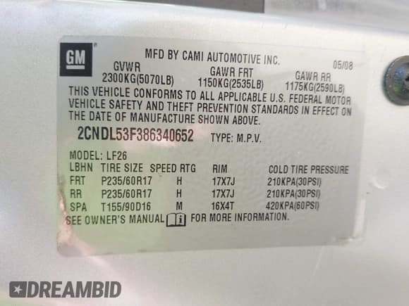 ✅ 2008 Chevrolet Equinox LT • VIN: 2CNDL53F386340652 • Lot: 43241699. Listed on IAAI with 40,669 mi. Free auction sales archive from the USA and detailed vehicle history report at DreamBid. Image 9.