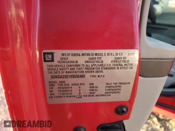 ✅ 2008 Chevrolet HHR LT • VIN: 3GNDA23D18S636480 • Lot: 82978794. Listed on Copart with 139,968 mi. Free auction sales archive from the USA and detailed vehicle history report at DreamBid. Image 14.