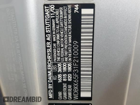 ✅ 2001 Mercedes-Benz SLK 230/320 • VIN: WDBKK65F31F210009 • Lot: 59847695. Wystawiony na Copart z przebiegiem 41 252 mil. Bezpłatny archiwum sprzedaży aukcyjnych z USA i szczegółowy raport historii pojazdu na DreamBid. Zdjęcie 12.