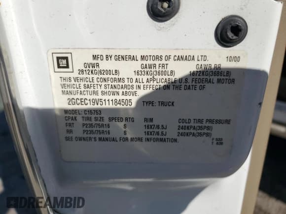 ✅ 2001 Chevrolet Silverado 1500 LS • VIN: 2GCEC19V511184505 • Лот: 78433344. Опубликован ранее на Copart с пробегом 272 652 миль. Бесплатный доступ к архиву аукционных продаж из США и подробный отчёт об истории автомобиля на DreamBid. Изображение 14.