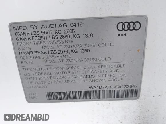 ✅ 2016 Audi Q5 Premium Plus • VIN: WA1D7AFP6GA132847 • Лот: 43187912. Опубликован ранее на IAAI с пробегом 53 580 миль. Бесплатный доступ к архиву аукционных продаж из США и подробный отчёт об истории автомобиля на DreamBid. Изображение 9.