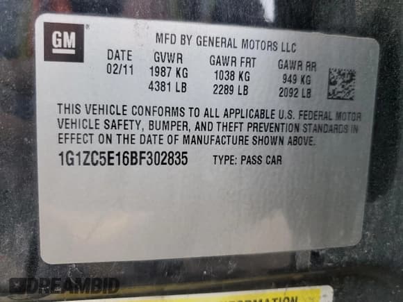 ✅ 2011 Chevrolet Malibu 1LT • VIN: 1G1ZC5E16BF302835 • Lot: 78130944. Listed on Copart with 407,124 mi. Free auction sales archive from the USA and detailed vehicle history report at DreamBid. Image 13.