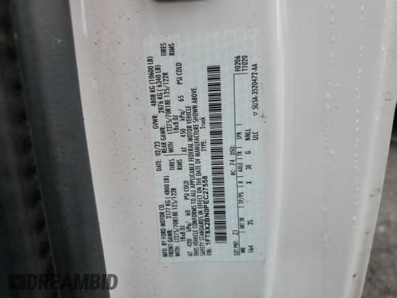 ✅ 2023 Ford F-250 • VIN: 1FT8X2BN0PEC27558 • Lot: 68699574. Listed on Copart with 34,777 mi. Free auction sales archive from the USA and detailed vehicle history report at DreamBid. Image 12.