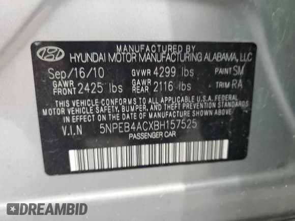 ✅ 2011 Hyundai Sonata GLS • VIN: 5NPEB4ACXBH157525 • Lot: 73369734. Listed on Copart with 165,503 mi. Free auction sales archive from the USA and detailed vehicle history report at DreamBid. Image 13.