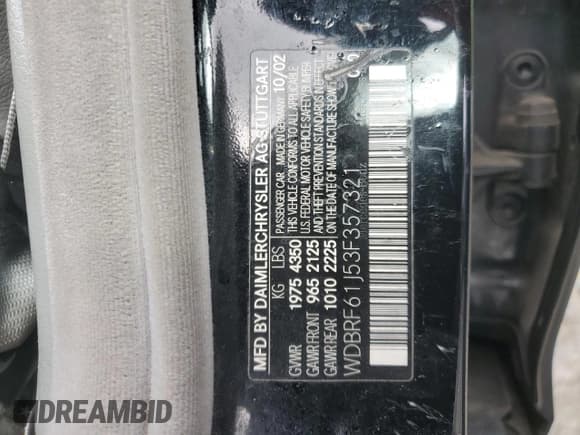 ✅ 2003 Mercedes-Benz C 240 • VIN: WDBRF61J53F357321 • Lot: 57029835. Listed on Copart with 78,838 mi. Free auction sales archive from the USA and detailed vehicle history report at DreamBid. Image 12.