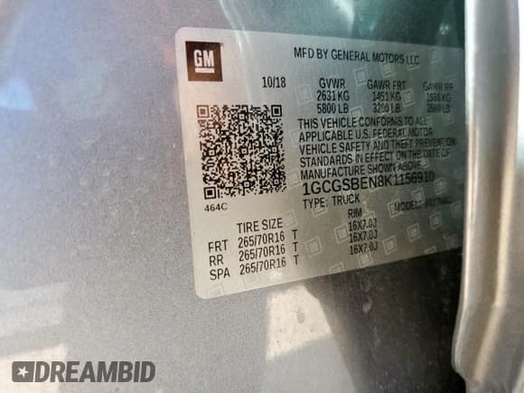 ✅ 2019 Chevrolet Colorado 2WD Work Truck • VIN: 1GCGSBEN8K1156910 • Лот: 65015165. Опубликован ранее на Copart с пробегом 141 345 миль. Бесплатный доступ к архиву аукционных продаж из США и подробный отчёт об истории автомобиля на DreamBid. Изображение 12.