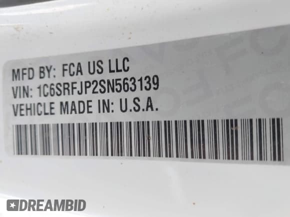 ✅ 2025 Ram 1500 Laramie • VIN: 1C6SRFJP2SN563139 • Lot: 42576500. Listed on IAAI with 38,241 mi. Free auction sales archive from the USA and detailed vehicle history report at DreamBid. Image 9.
