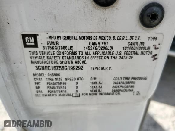 ✅ 2006 Chevrolet Suburban LS • VIN: 3GNEC16Z56G199292 • Лот: 56905005. Опубликован ранее на Copart с пробегом 198 220 миль. Бесплатный доступ к архиву аукционных продаж из США и подробный отчёт об истории автомобиля на DreamBid. Изображение 13.