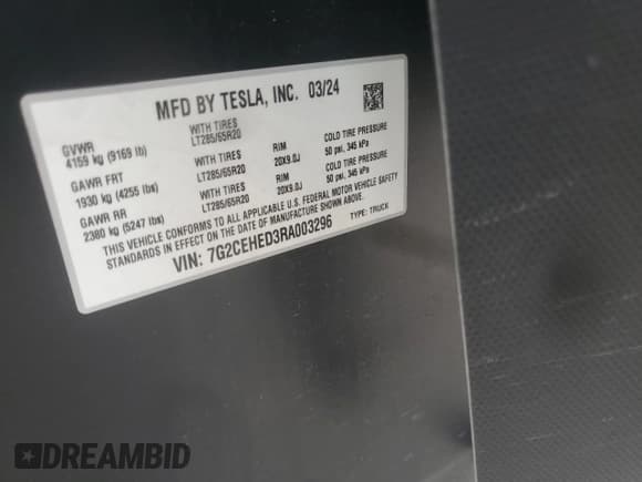 ✅ 2024 Tesla Cybertruck • VIN: 7G2CEHED3RA003296 • Lot: 86309915. Listed on Copart with 18,730 mi. Free auction sales archive from the USA and detailed vehicle history report at DreamBid. Image 13.