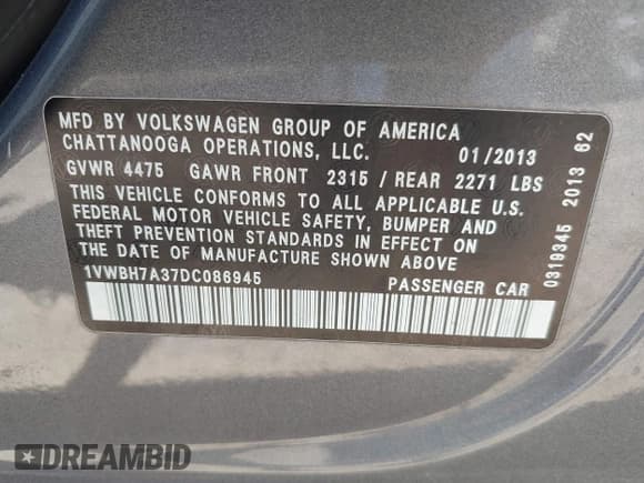 ✅ 2013 Volkswagen Passat SE • VIN: 1VWBH7A37DC086945 • Лот: 42156985. Опубликован ранее на IAAI с пробегом 164 312 миль. Бесплатный доступ к архиву аукционных продаж из США и подробный отчёт об истории автомобиля на DreamBid. Изображение 9.