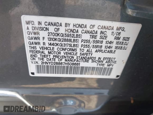 ✅ 2007 Acura MDX Sport • VIN: 2HNYD28867H508681 • Lot: 42322418. Listed on IAAI with 259,186 mi. Free auction sales archive from the USA and detailed vehicle history report at DreamBid. Image 9.