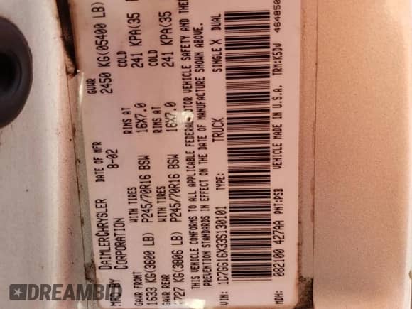 2003 Dodge Dakota с VIN 1D7GG16X33S130101, выставлен на аукционе Copart как лот 85999314 с пробегом 221 292 миль миль и Списание • Salvage title. История ставок и продаж доступна на DreamBid. Изображение 14.