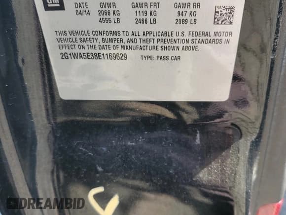 ✅ 2014 Chevrolet Impala LS • VIN: 2G1WA5E38E1169629 • Лот: 74626054. Опубликован ранее на Copart с пробегом 146 541 миль. Бесплатный доступ к архиву аукционных продаж из США и подробный отчёт об истории автомобиля на DreamBid. Изображение 12.