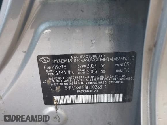 ✅ 2017 Hyundai Elantra Limited • VIN: 5NPD84LF8HH028614 • Lot: 41049522. Listed on IAAI with 127,990 mi. Free auction sales archive from the USA and detailed vehicle history report at DreamBid. Image 9.