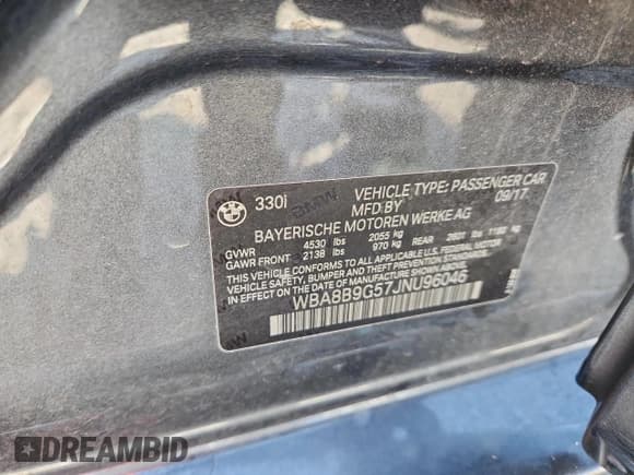 ✅ 2018 BMW 3 Series 330i • VIN: WBA8B9G57JNU96046 • Lot: 90619165. Listed on Copart with 68,744 mi. Free auction sales archive from the USA and detailed vehicle history report at DreamBid. Image 12.