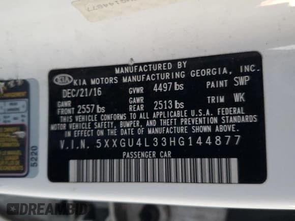 ✅ 2017 Kia Optima EX • VIN: 5XXGU4L33HG144877 • Лот: 90937415. Опубликован ранее на Copart с пробегом 167 546 миль. Бесплатный доступ к архиву аукционных продаж из США и подробный отчёт об истории автомобиля на DreamBid. Изображение 12.