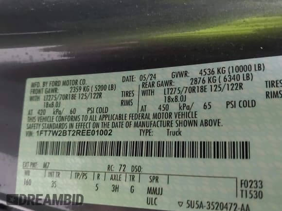 ✅ 2024 Ford F-250 XL • VIN: 1FT7W2BT2REE01002 • Lot: 43105733. Wystawiony na IAAI z przebiegiem 62 496 mil. Bezpłatny archiwum sprzedaży aukcyjnych z USA i szczegółowy raport historii pojazdu na DreamBid. Zdjęcie 9.