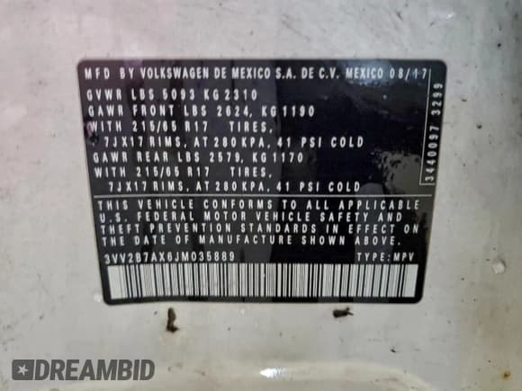 ✅ 2018 Volkswagen Tiguan SEL • VIN: 3VV2B7AX6JM035889 • Лот: 95746205. Опубликован ранее на Copart с пробегом 181 000 миль. Бесплатный доступ к архиву аукционных продаж из США и подробный отчёт об истории автомобиля на DreamBid. Изображение 14.