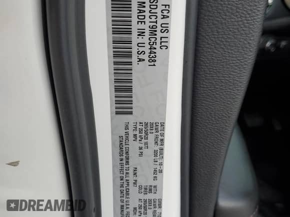 2021 Dodge Durango R/T with VIN 1C4SDJCT9MC544381, listed as a Copart auction lot 80580335 with 52,568 mi miles and Salvage title. Bid and sale history available at DreamBid. Image 13.