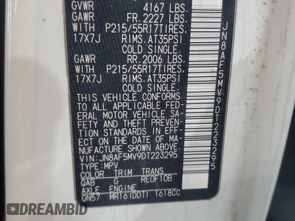 ✅ 2013 Nissan Juke SL • VIN: JN8AF5MV9DT223295 • Lot: 91613145. Listed on Copart with 84,451 mi. Free auction sales archive from the USA and detailed vehicle history report at DreamBid. Image 13.