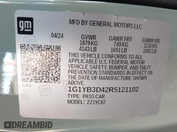 ✅ 2024 Chevrolet Corvette 2LT • VIN: 1G1YB3D42R5121102 • Lot: 43733311. Listed on IAAI with 27,776 mi. Free auction sales archive from the USA and detailed vehicle history report at DreamBid. Image 9.