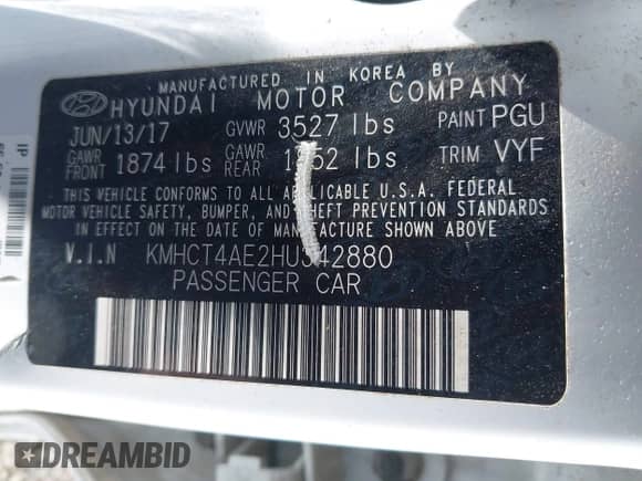 2017 Hyundai Accent SE z VIN KMHCT4AE2HU342880, wystawiony jako IAAI lot #43415334 z przebiegiem 132 543 mil mil oraz . Historia ofert i sprzedaży dostępna na DreamBid. Obrazek 9.