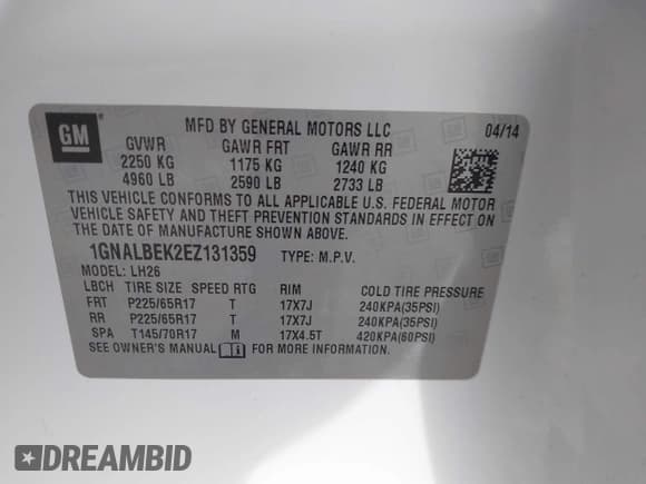 ✅ 2014 Chevrolet Equinox LT • VIN: 1GNALBEK2EZ131359 • Лот: 43691540. Опубликован ранее на IAAI с пробегом 181 509 миль. Бесплатный доступ к архиву аукционных продаж из США и подробный отчёт об истории автомобиля на DreamBid. Изображение 9.