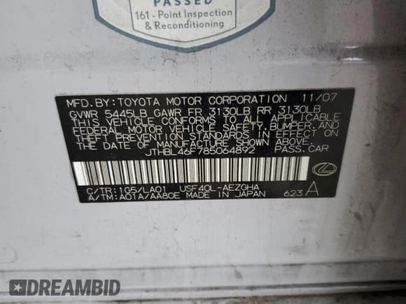 ✅ 2008 Lexus LS 460 • VIN: JTHBL46F785064892 • Лот: 82761925. Опубликован ранее на Copart с пробегом 191 427 миль. Бесплатный доступ к архиву аукционных продаж из США и подробный отчёт об истории автомобиля на DreamBid. Изображение 12.