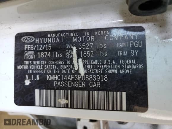 ✅ 2015 Hyundai Accent GLS • VIN: KMHCT4AE3FU883918 • Lot: 69941963. Listed on Copart with 187,181 mi miles. Access the free auction sales archive from the USA and view a detailed vehicle history report at DreamBid. Image 12.