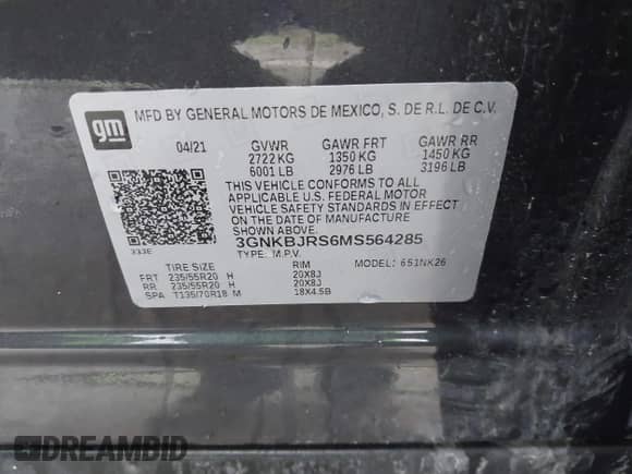 ✅ 2021 Chevrolet Blazer LT • VIN: 3GNKBJRS6MS564285 • Лот: 41944483. Размещён на IAAI с пробегом 59 255 миль миль. Получите бесплатный доступ к архиву аукционных продаж из США и посмотрите подробный отчёт об истории автомобиля на DreamBid. Изображение 9.